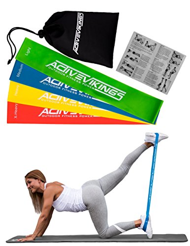 Fitnessbänder Set 4-Stärken by ActiveVikings® – Ideal für Muskelaufbau Physiotherapie Pilates Yoga Gymnastik und Crossfit | Fitnessband Gymnastikband Widerstandsbänder