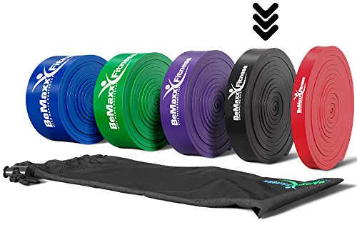 BeMaxx Fitnessbänder Pull up Resistance Band Fitnessband Fitness + Trainingsguide – Das Klimmzug Widerstandsband – Klimmzughilfe Klimmzugband/Widerstandsbänder / Loop Bands Stretching Bänder