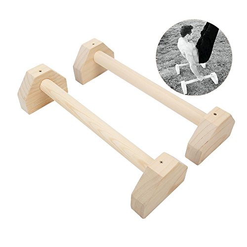 Lacyie Parallettes aus Holz Set 2 Stück Push up Bar Calisthenics Handstand Single Doppelte Griffe Yoga Bar Headstand Regal Liegestütze Doppelstab, Unisex, Pine Wooden-50CM, 50 cm