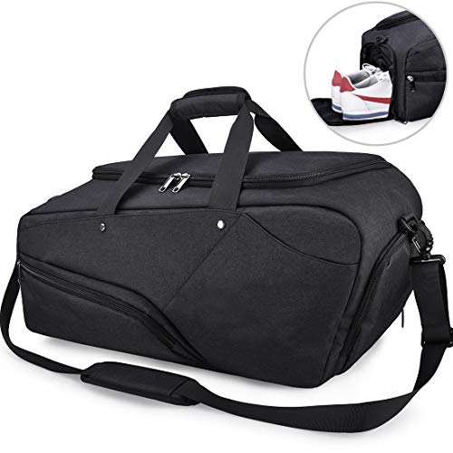 NUBILY Sporttasche Herren Reisetasche mit Schuhfach Groß Gym Fitness Sport Tasche Handgepäck Weekender 45 Liter Trainingstasche Sporttasche für Männer und Frauen Schwarz