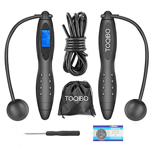 TOQIBO Springseile Speed Rope Verstellbare Digitale Drahtlose Seilspringen mit Kalorienzähler& Anti-Rutsch Griffen für Training, Fitness, Boxen, Abnehmen für Kinder und Erwachsene