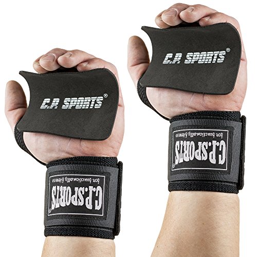 Trainingspack – CPSports Bodybuilding Wrist Wraps + Griffpolster 10×10 // Handgelenkbandage – Farbe: schwarz Bandage für Kraftsport + Fitness