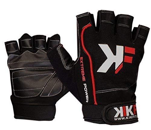 Kikfit Leder Rollstuhl Handschuhe Halbhand Fitnessstudio Sport Halbfinger Gel, Gepolstert Gewichteheben Training Rennen Fahrradhandschuhe – Schwarz, L