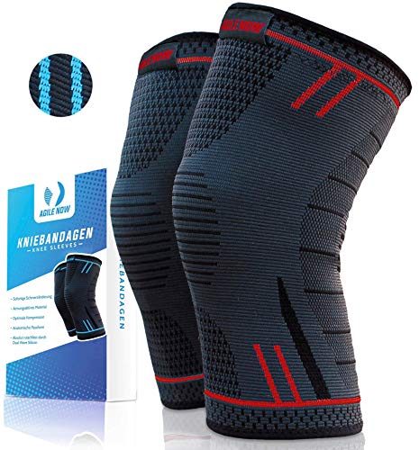 AGILE NOW Kniebandage [2er Set ] [M – XL] Premium inkl. Ultimativer Ratgeber E-Book die Kniebandage Männer Sport & Kniebandage Damen