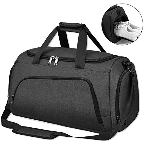 NUBILY Sporttasche Herren Reisetasche Weekender mit Schuhfach Große Damen Wasserdicht Fitnesstasche Gym Sport Trainingstasche Tasche Shopping Urlaub für Männer und Frauen 40L Schwarz