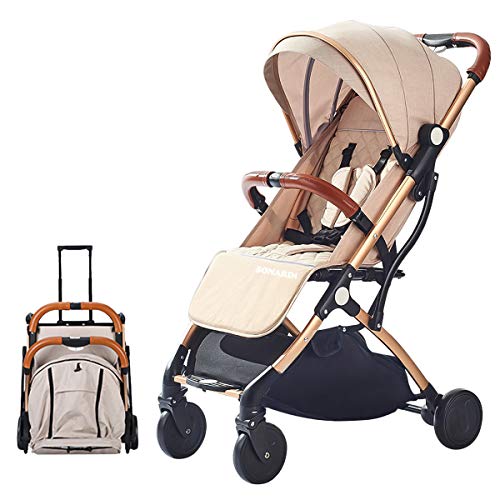 SONARIN Leicht Kinderwagen,kompakt Reise Buggy,einhändig faltbar,Fünf Punkt Gurt,ideal für Flugzeug(Khaki)