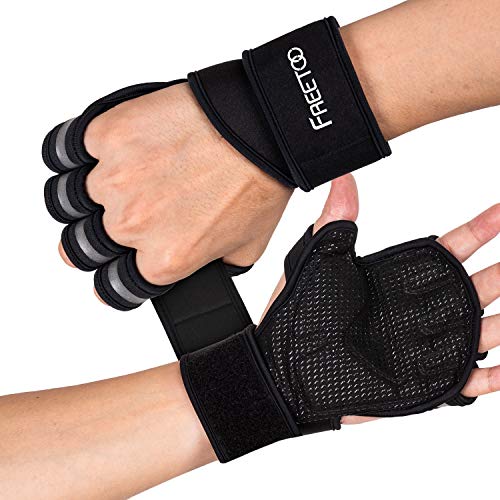 FREETOO Fitness Handschuhe Atmungsaktive rutschfeste Trainingshandschuhe Gewichtheben Handschuhe mit Handgelenkstütze und Palm Schutz, zum Klimmzug Cross Training und Kraftsport für Herren und Damen