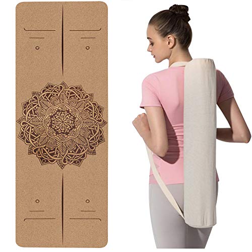 Yogamatte Kork, Yogamatte rutschfest aus Naturkautschuk, nachhaltig und recycelbar, Rutschfeste Trainingsmatte für Anfänger und erfahrene Yogis für Yoga, Pilates und Fitness(183 x 61 x 0,6 cm)